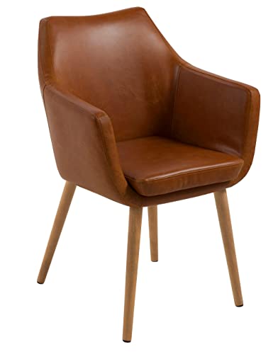 AC Design Furniture Lore - Silla con brazos (revestimiento de piel artificial, patas de roble), Marrón
