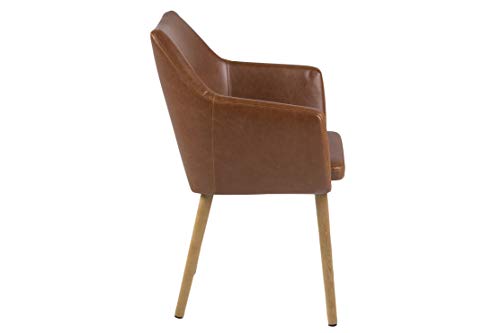AC Design Furniture Lore - Silla con brazos (revestimiento de piel artificial, patas de roble), Marrón