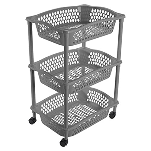 Acan Hega - Carrito verdulero con Ruedas 3 cestas de plástico Color Gris 65 x 41 x 32.5 cm (Alto x Ancho x Profundo)