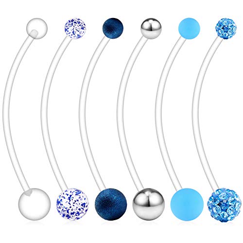 AceFun 6 Piezas Flexible suave transparente PTFE embarazo Piercing de ombligo ombligo Bar Tamaño 1,6 mm 38 mm Longitud Maternidad Barra Stud Anillo