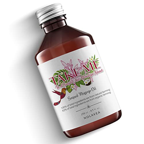 Aceite de Masaje Sensual 250ml - Aceites Esenciales para el Cuerpo, Masaje Intimo - Absorción Lenta - Aroma Monoï, Ricino, Coco, Vainilla, Fabricado en Francia