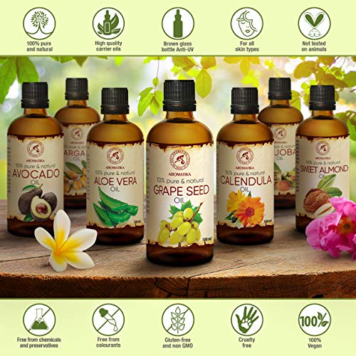 Aceite de Semilla de Uva - 100ml - Vitis Vinifera - Prensado en Frío - Aceite Vegetal - Aceite Base - Aceite Portador - Aceite para la Piel - Cuidado del Cabello