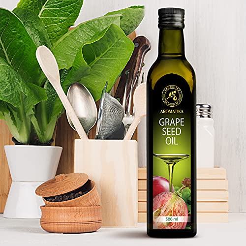 Aceite de Semilla de Uva 500ml - Aceite de Pepita de Uva para Cocinar y Hornear - Vegano - Aceite para Ensaladas - Aceite Culinarios - Ideal para Consumo, Freír y Aderezos de Ensaladas