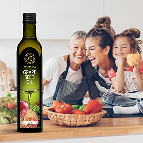 Aceite de Semilla de Uva 500ml - Aceite de Pepita de Uva para Cocinar y Hornear - Vegano - Aceite para Ensaladas - Aceite Culinarios - Ideal para Consumo, Freír y Aderezos de Ensaladas