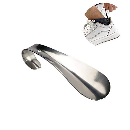 Acero inoxidable Duradero Calzado Cuerno Levantador Portátil Metal Mango largo Levantador 14.5cm Adecuado para todos Plata 1Pc