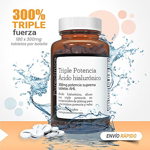 Ácido Hialurónico 300mg x 180 comprimidos (suministro de 3-6 meses). Ácido Hialurónico Triple Potencia. 300% más potente que cualquier otro comprimido de AHL