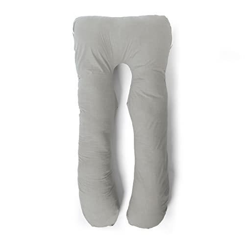 Acomoda Textil - Almohada de Embarazo Cuerpo Completo. Cojín para Embarazadas en Forma de U, Funda 100% Algodón, Desenfundable y Lavable para Dormir y Alimentar 65x140 cm. (Gris)