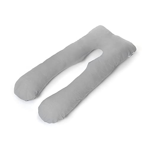 Acomoda Textil - Almohada de Embarazo Cuerpo Completo. Cojín para Embarazadas en Forma de U, Funda 100% Algodón, Desenfundable y Lavable para Dormir y Alimentar 65x140 cm. (Gris)