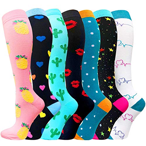 ACTINPUT 7 Pares Calcetines de compresión para Mujeres y Hombres es el Mejor atlético, Correr,Escalar Montaña,Vuelo, Viajes
