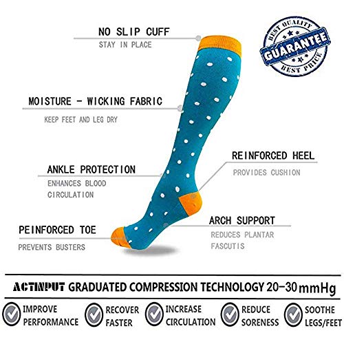 ACTINPUT 7 Pares Calcetines de compresión para Mujeres y Hombres es el Mejor atlético, Correr,Escalar Montaña,Vuelo, Viajes