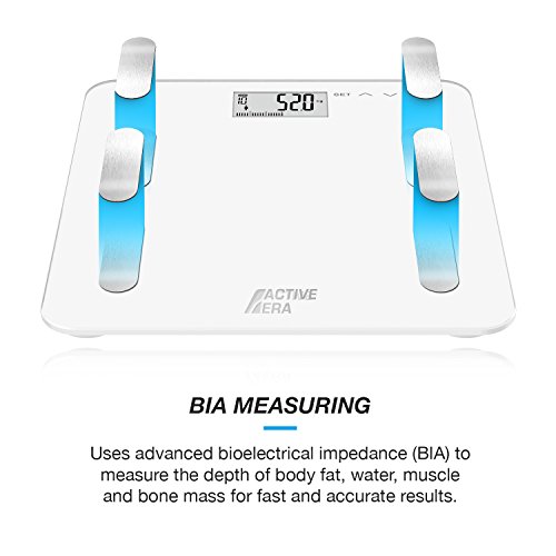 Active Era Báscula Ultrafina Digital Analiza Peso, Grasa Corporal, Muscular y Ósea e IMC. Peso de Baño de Diseño con Medición Exacta - Blanca
