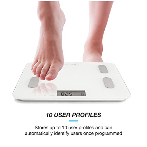 Active Era Báscula Ultrafina Digital Analiza Peso, Grasa Corporal, Muscular y Ósea e IMC. Peso de Baño de Diseño con Medición Exacta - Blanca