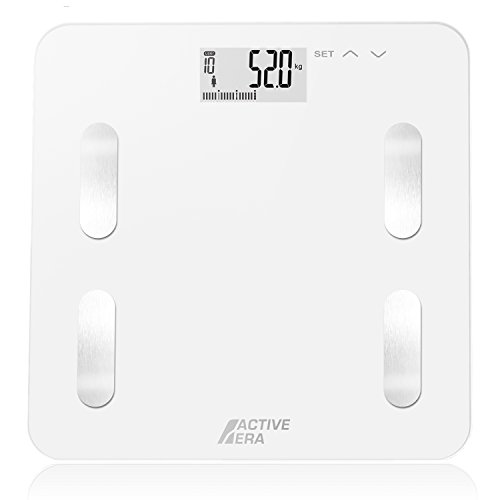 Active Era Báscula Ultrafina Digital Analiza Peso, Grasa Corporal, Muscular y Ósea e IMC. Peso de Baño de Diseño con Medición Exacta - Blanca