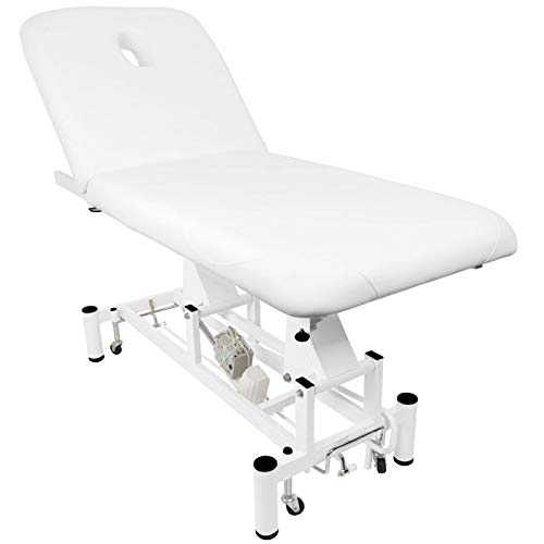 Activeshop Tumbona de masaje, mesa de masaje, silla de masaje, silla de masaje, eléctrica, 684a, con 1 motor, color blanco, soporta hasta 200 kg, piel sintética de alta calidad