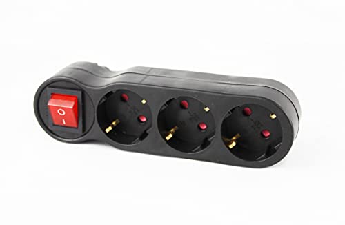 Adaptador con 1 interruptor y 3 enchufes schuko color negro 16A/250V~ MAx.3680W.