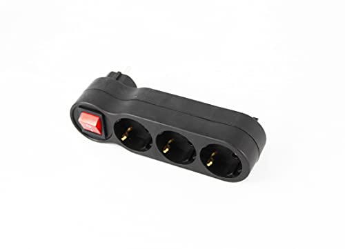 Adaptador con 1 interruptor y 3 enchufes schuko color negro 16A/250V~ MAx.3680W.