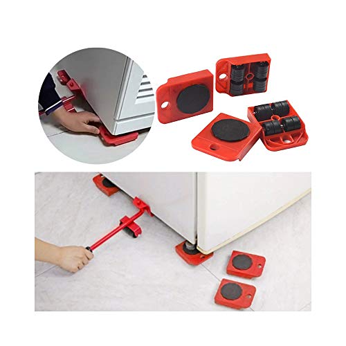 ADGO Set para Elevación, Transporte de Muebles, Electrodomésticos, Juego de 5 Piezas, Rodillos de Transporte y Elevador, Carga Máxima Hasta 150 kg, Rojo, 1 pieza