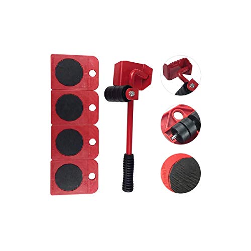 ADGO Set para Elevación, Transporte de Muebles, Electrodomésticos, Juego de 5 Piezas, Rodillos de Transporte y Elevador, Carga Máxima Hasta 150 kg, Rojo, 1 pieza