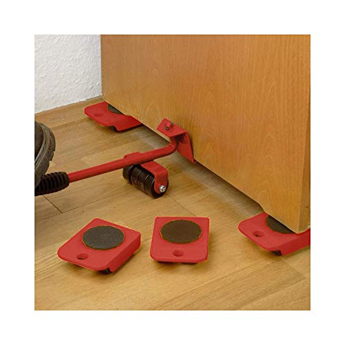 ADGO Set para Elevación, Transporte de Muebles, Electrodomésticos, Juego de 5 Piezas, Rodillos de Transporte y Elevador, Carga Máxima Hasta 150 kg, Rojo, 1 pieza
