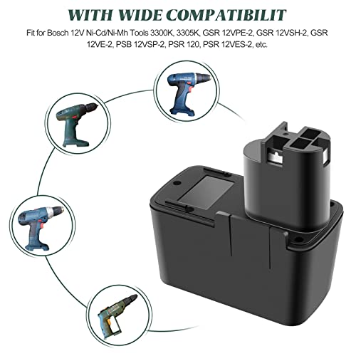 ADVNOVO 12V 3.0Ah Ni-MH Batería de Reemplazo para Bosch 3300K BAT011 PSR120 BH1214H BH1214L BH1214MH 2607335055 2607335081 2607335090 2610910405 2607335071 GSB12 VSE-2 GDR 12V GSR12V