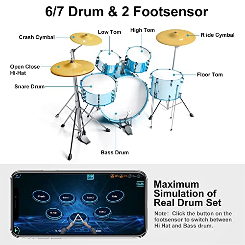 AeroBand Aire Batería Electrónica, Tambor de Realidad Virtual, Kit de Batería Portátil de 8 Almohadillas con Sensor de 2 Pies/Guitarra de Bolsillo, Compatible con Bluetooth MIDI (Blanco)