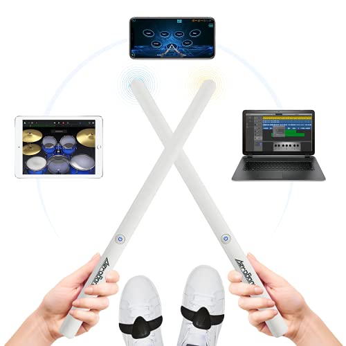 AeroBand Aire Batería Electrónica, Tambor de Realidad Virtual, Kit de Batería Portátil de 8 Almohadillas con Sensor de 2 Pies/Guitarra de Bolsillo, Compatible con Bluetooth MIDI (Blanco)