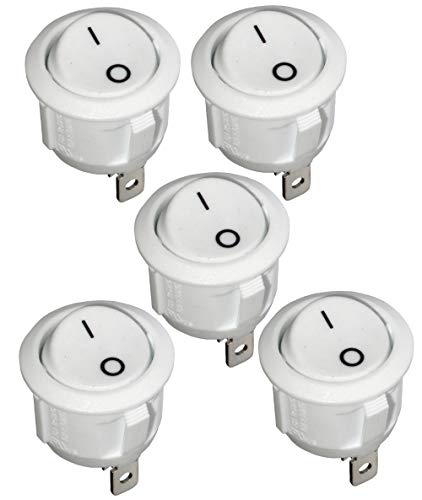 AERZETIX: 5x Interruptor pulsador conmutador basculantes de botón SPST OFF-(ON) 6A/250V 20A/12V, 1 posición, Blanco C10677