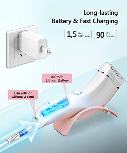 Afeitadora Eléctrica Mujer, Recortadora Femenina USB Recargable IPx7 Impermeable, Uso en Mojado y Seco, Eliminación del Vello Corporal para el Bikini pubis Debajo del Brazo para Piel Sensible