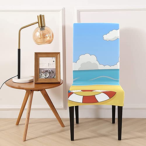 Agarres de Fundas para sillas, Islas, Playa pequeña, océano, Juego de Fundas para sillas, Fundas para sillas de Comedor elásticas Suaves, Fundas para sillas de Comedor, Lavables y extraíbles, Fundas