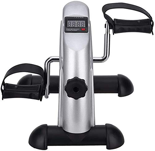 AGM Mini bicicleta estática pedales para entrenamiento de brazos y piernas y hacer ejercicio en casa,plata