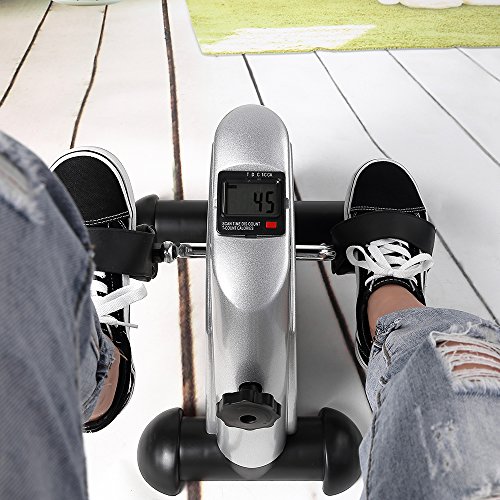 AGM Mini bicicleta estática pedales para entrenamiento de brazos y piernas y hacer ejercicio en casa,plata