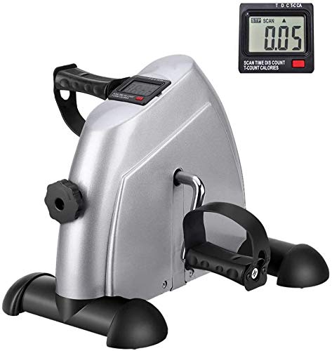 AGM Mini bicicleta estática pedales para entrenamiento de brazos y piernas y hacer ejercicio en casa,plata