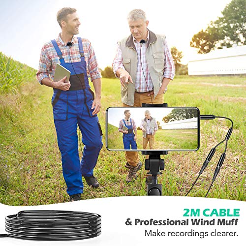 AGPTEK Micrófono de Solapa con Parabrisas, Z02C Lavalier Micrófono Omnidireccional con 3 Adaptadores, 2M Cable para Smartphones, PC, Videocámaras, Negro