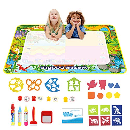 Agua Dibujo Pintura,120x70 cm Alfombra de Agua Doodle, Pizarra Mágica, Esteras de Agua Doodle. 3 Bolígrafos, 12 Plantillas, 4 Sellos, Juegos Juguetes Educativo