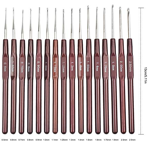 Agujas de Ganchillo16 Tamaños Agujas de Ganchillo de Aluminio Metal Ligero Suave Agujas de Punto con Mango de ABS Tejer Accesorios para Hacer Ganchillo Coser a Mano （0,5-2,5 mm）