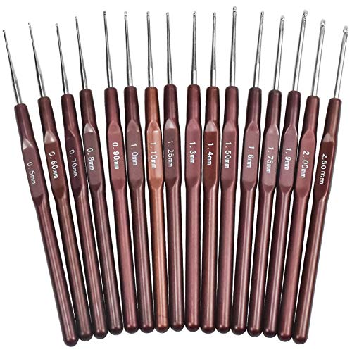 Agujas de Ganchillo16 Tamaños Agujas de Ganchillo de Aluminio Metal Ligero Suave Agujas de Punto con Mango de ABS Tejer Accesorios para Hacer Ganchillo Coser a Mano （0,5-2,5 mm）