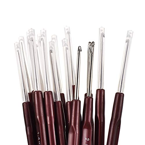 Agujas de Ganchillo16 Tamaños Agujas de Ganchillo de Aluminio Metal Ligero Suave Agujas de Punto con Mango de ABS Tejer Accesorios para Hacer Ganchillo Coser a Mano （0,5-2,5 mm）