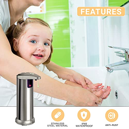 AHUIFT Dispensador Automático de Jabón IPX6 Base Impermeable Dispensador de Jabón Líquido por Infrarrojos Baño Cocinas Hotel Restaurante (Gris, Acero Inoxidable)