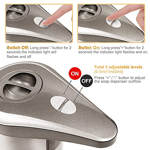 AHUIFT Dispensador Automático de Jabón IPX6 Base Impermeable Dispensador de Jabón Líquido por Infrarrojos Baño Cocinas Hotel Restaurante (Gris, Acero Inoxidable)