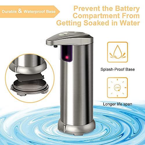 AHUIFT Dispensador Automático de Jabón IPX6 Base Impermeable Dispensador de Jabón Líquido por Infrarrojos Baño Cocinas Hotel Restaurante (Gris, Acero Inoxidable)