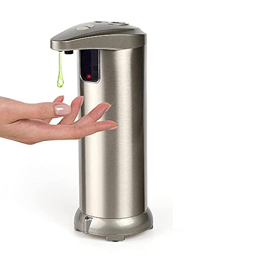 AHUIFT Dispensador Automático de Jabón IPX6 Base Impermeable Dispensador de Jabón Líquido por Infrarrojos Baño Cocinas Hotel Restaurante (Gris, Acero Inoxidable)