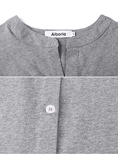 Aiboria Pijamas para Mujer Algodón, 2 Piezas Conjunto de Pijamas de Manga Larga con Botones V-Cuello Ropa de Dormir para Mujer