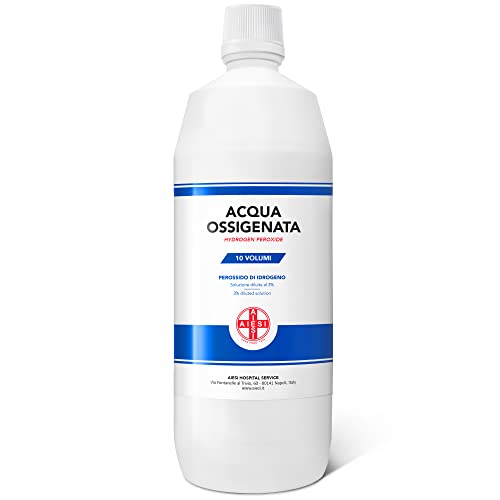 AIESI® Agua Oxigenada desinfectante Ph. Eur. 3% 10 volúmenes con tapa de seguridad para niños botella de 1 litro # Made in Italy