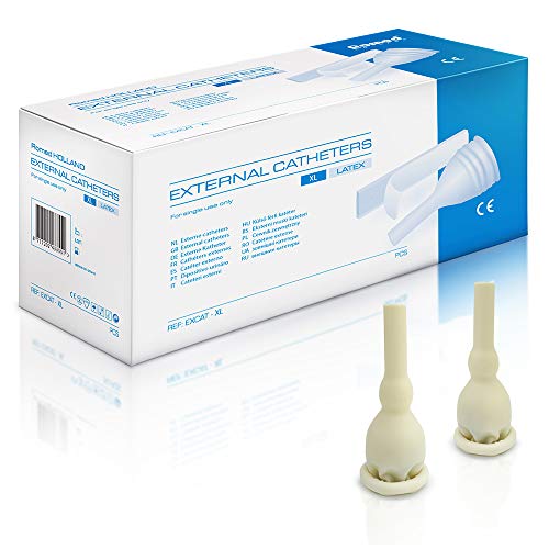 AIESI® Catéter externo de látex para hombre con cinta adhesiva de 25 mm de diámetro envuelto individualmente (Paquete de 50 piezas)