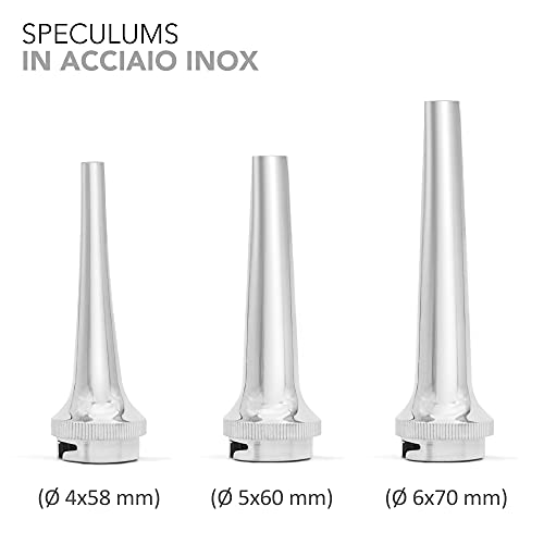AIESI® Otoscopio Veterinario Profesional de cabeza abierta iluminación LED 3V blanca con 3 conos de acero inoxidable VETSCOPE # Garantía de 24 meses