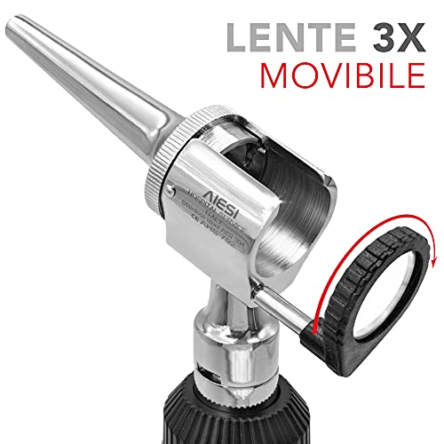 AIESI® Otoscopio Veterinario Profesional de cabeza abierta iluminación LED 3V blanca con 3 conos de acero inoxidable VETSCOPE # Garantía de 24 meses