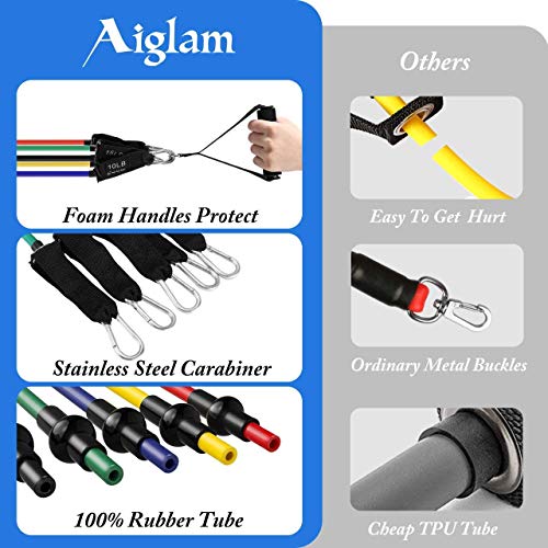 Aiglam Bandas Elasticas Musculacion 150lbs, 11PCS Set de Bandas de Resistencia , Kit de Bandas para Entrenar con Tubos, Manijas de Hule, Correas para Tobillos, Anclaje para Puerta para Fitness