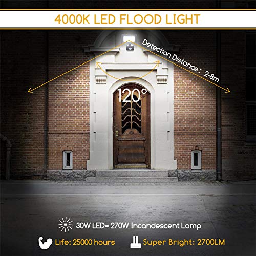 Aigostar 30W Foco LED con Sensor Movimiento,2700LM Super Brillo Focos LED Exterior IP65 Impermeable,4000K Blanco Natural Proyector Led Exterior,Perfectas para Jardín, Garaje, Patio, etc.