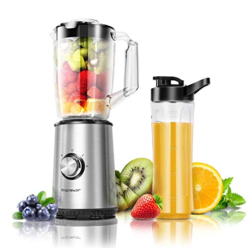 Aigostar Baron - Batidora de vaso individual para frutas, verduras y smoothies, batidora portatil 350W. Jarra 1 litro, botella 600ml, 2 controles de velocidad. Libre de BPA.