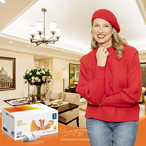 Aigostar - Bombilla LED C37, forma de vela, E14 casquillo fino, 6W equivalente a 40W, 480 lúmenes, CRI> 80. No regulable. Pack 10 uds.